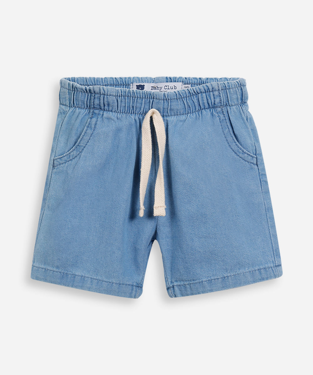 short reto infantil jeans cós elástico azul