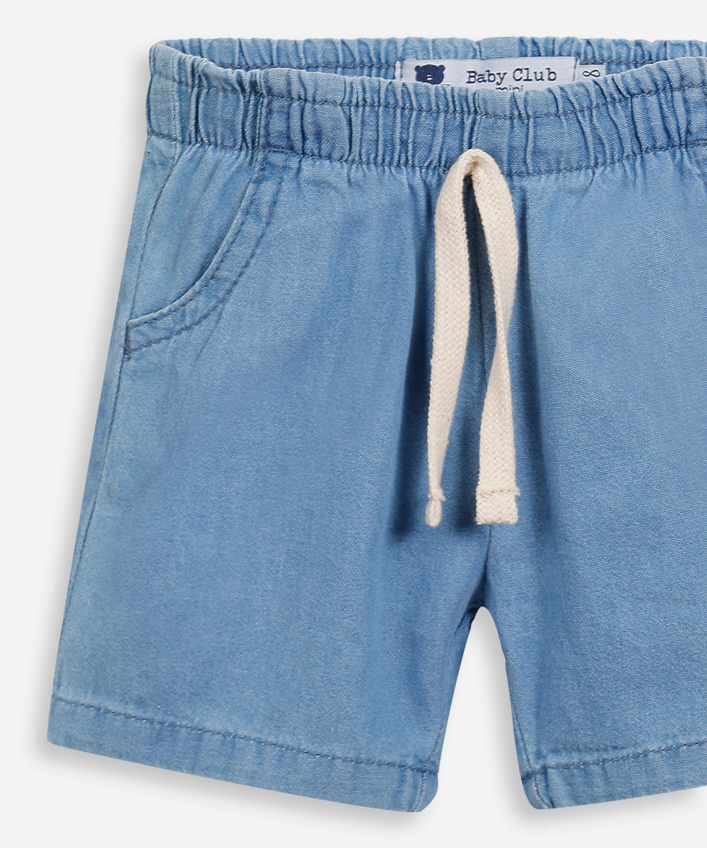 short reto infantil jeans cós elástico azul