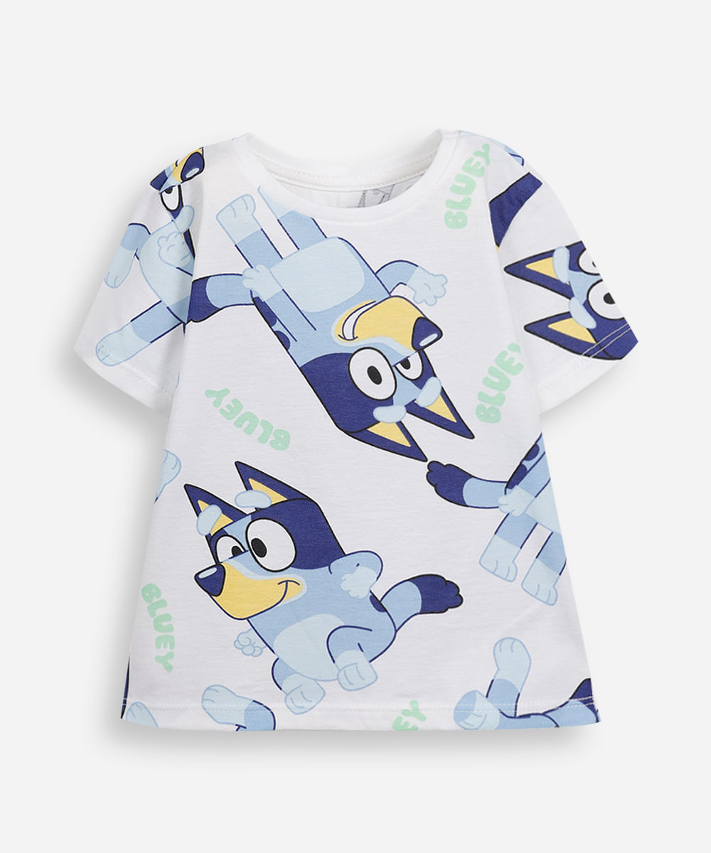 camiseta infantil de algodão manga curta bluey - off white