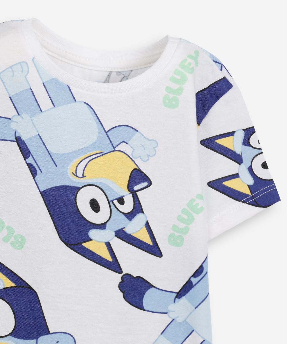 camiseta infantil de algodão manga curta bluey - off white