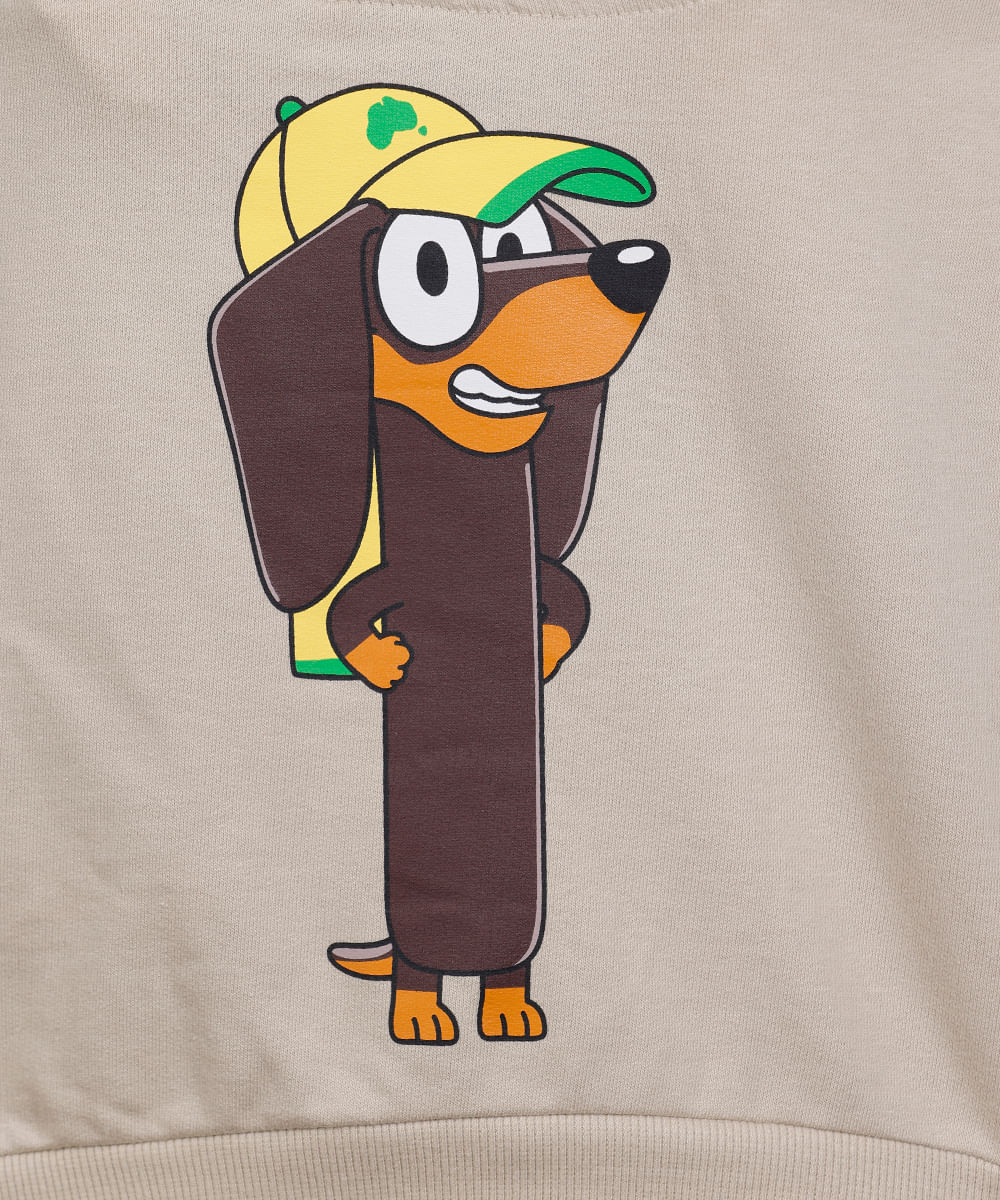 conjunto curto infantil de moletinho com capuz bluey bege