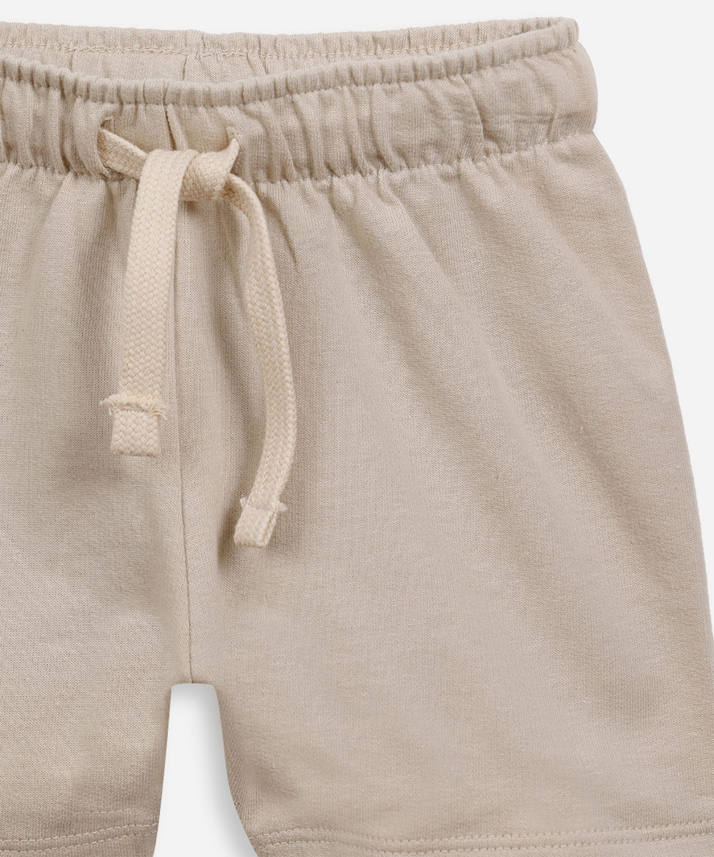 conjunto curto infantil de moletinho com capuz bluey bege