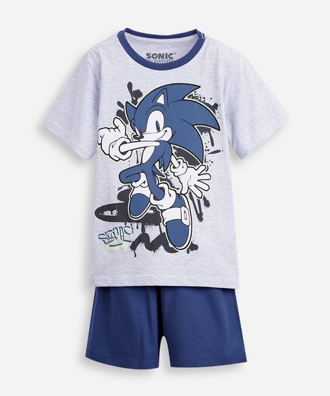 pijama curto infantil de algodão sonic cinza