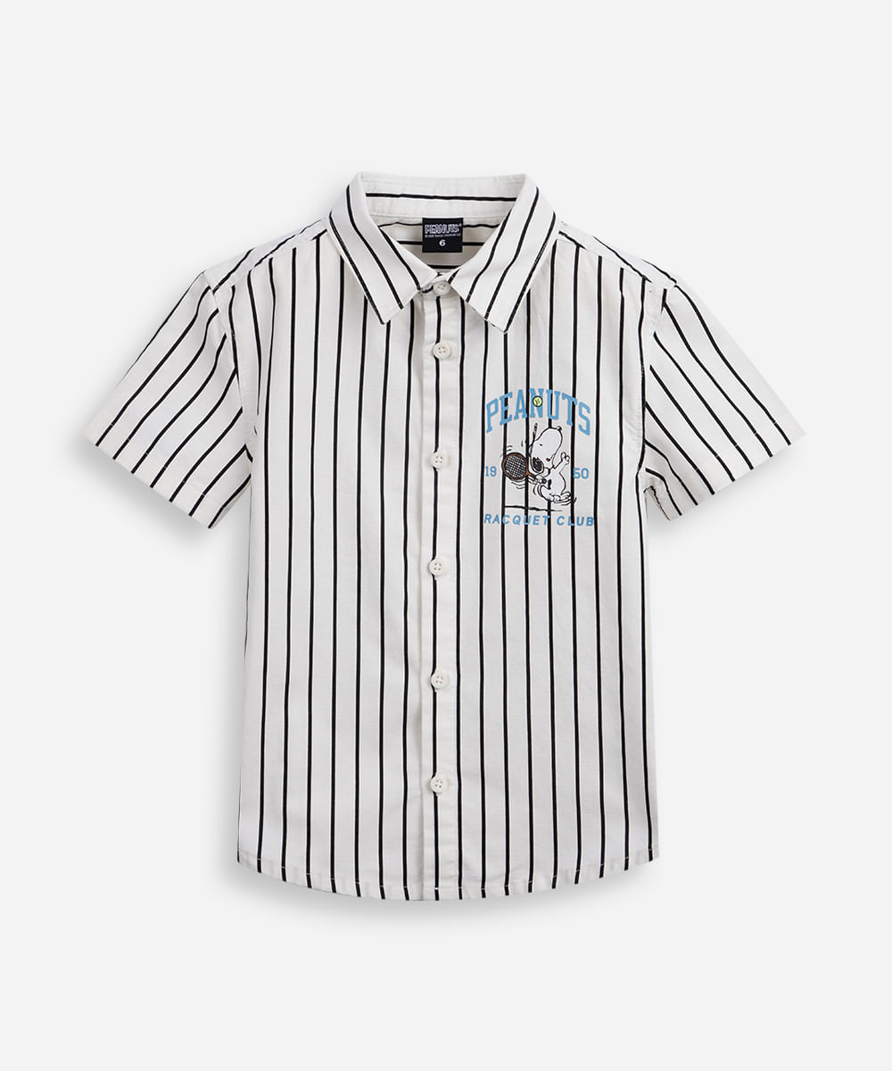 camisa infantil de algodão snoopy listrada off white