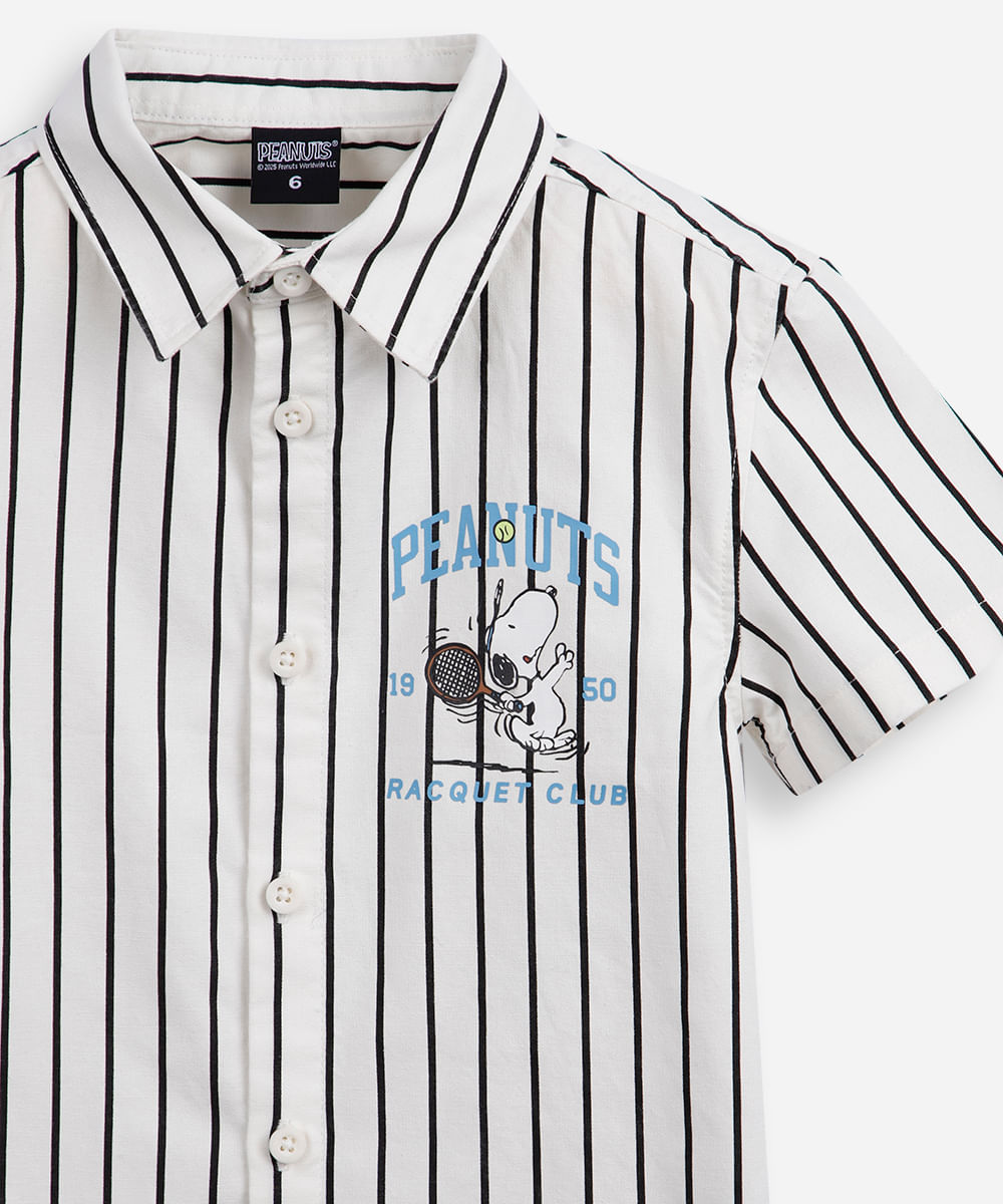 camisa infantil de algodão snoopy listrada off white