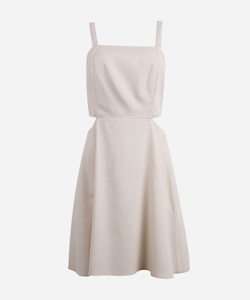 vestido juvenil curto com cutout na cintura bege