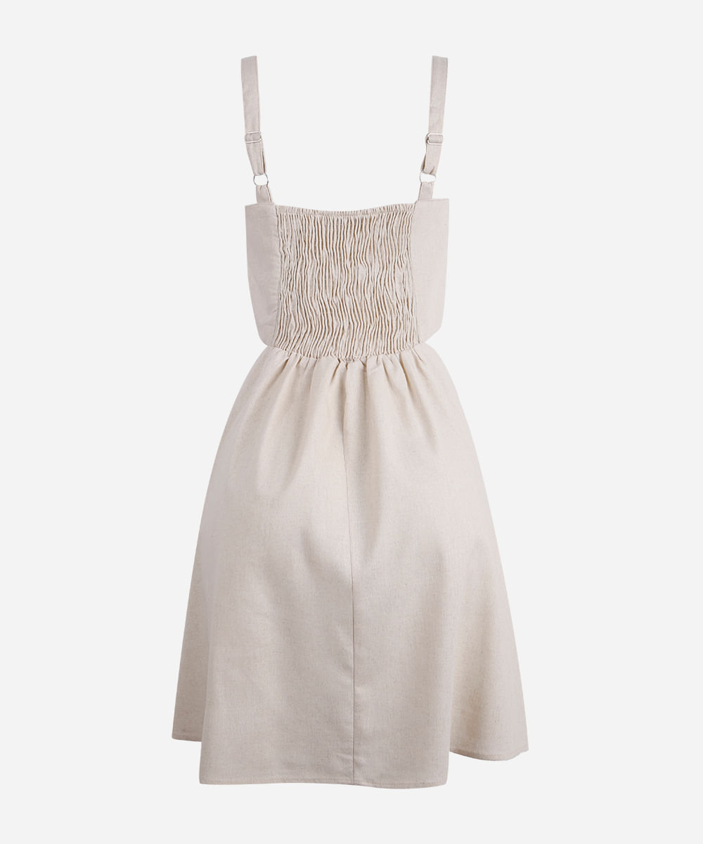 vestido juvenil curto com cutout na cintura bege