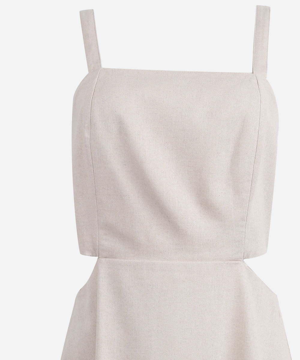 vestido juvenil curto com cutout na cintura bege