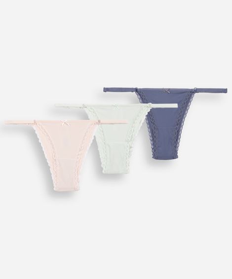 kit de 3 calcinhas biquíni com renda colorido
