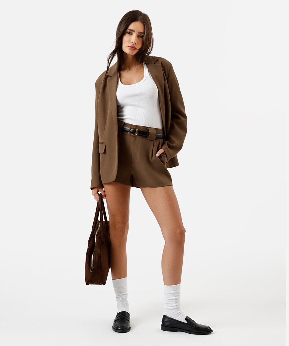 blazer feminino de alfaiataria oversized marrom