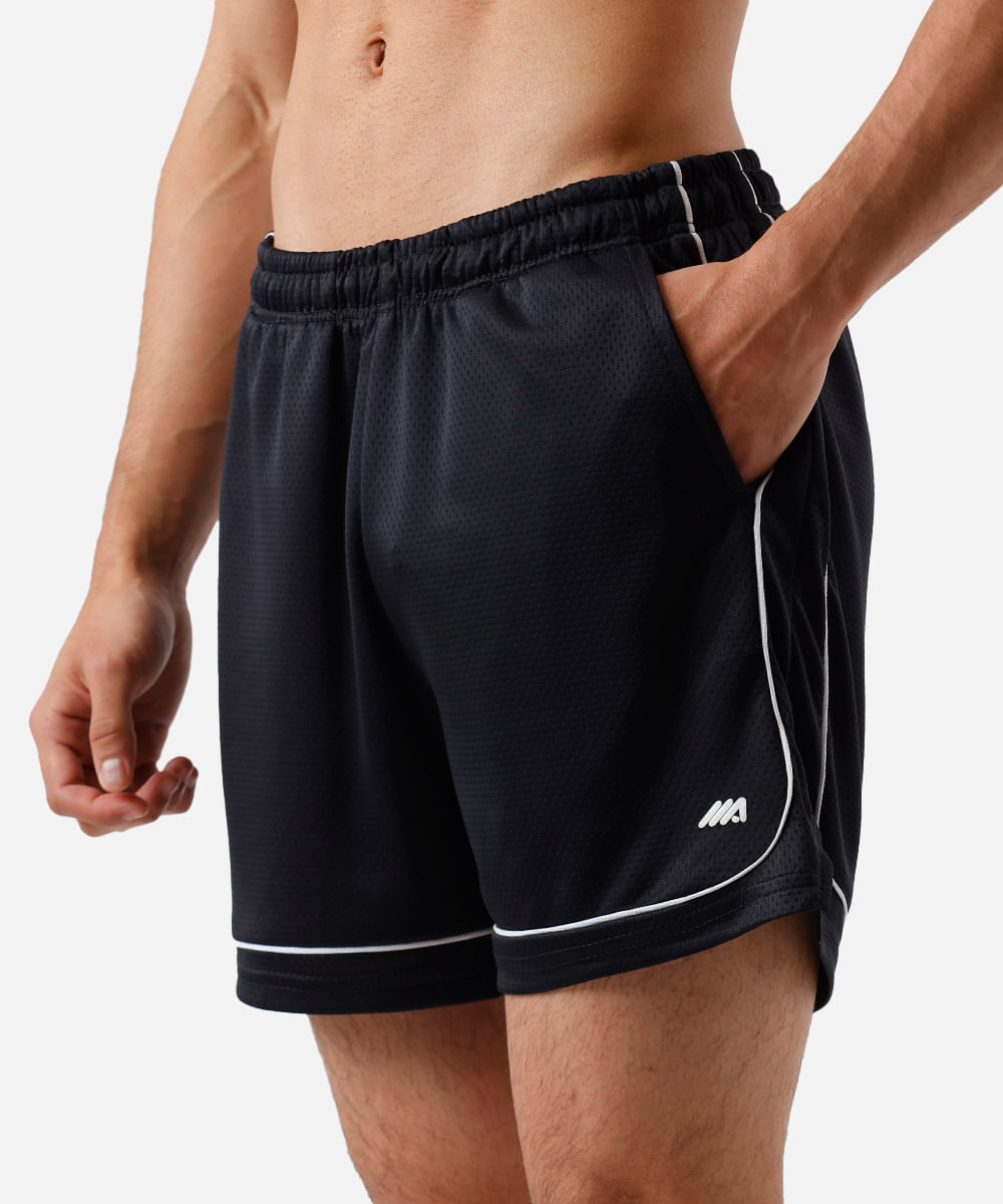short masculino esportivo com nervuras texturizado preto