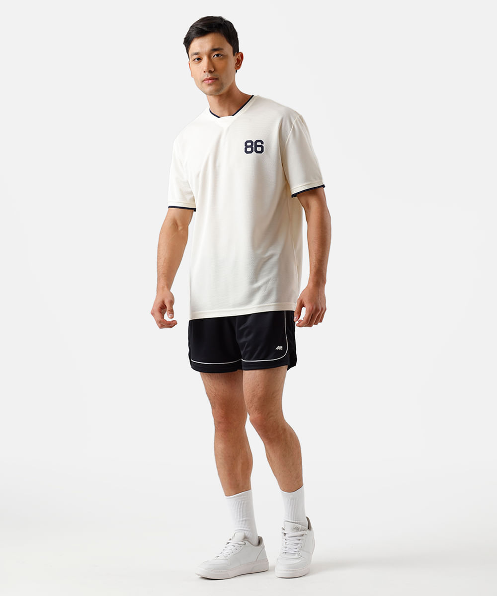 camiseta esportiva masculina gola v texturizada - off white