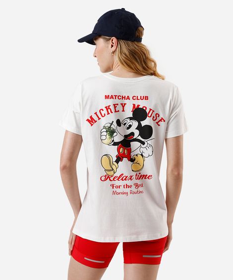 camiseta feminina de algodão mickey matcha club off white
