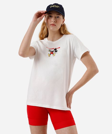 camiseta feminina de algodão mickey matcha club off white
