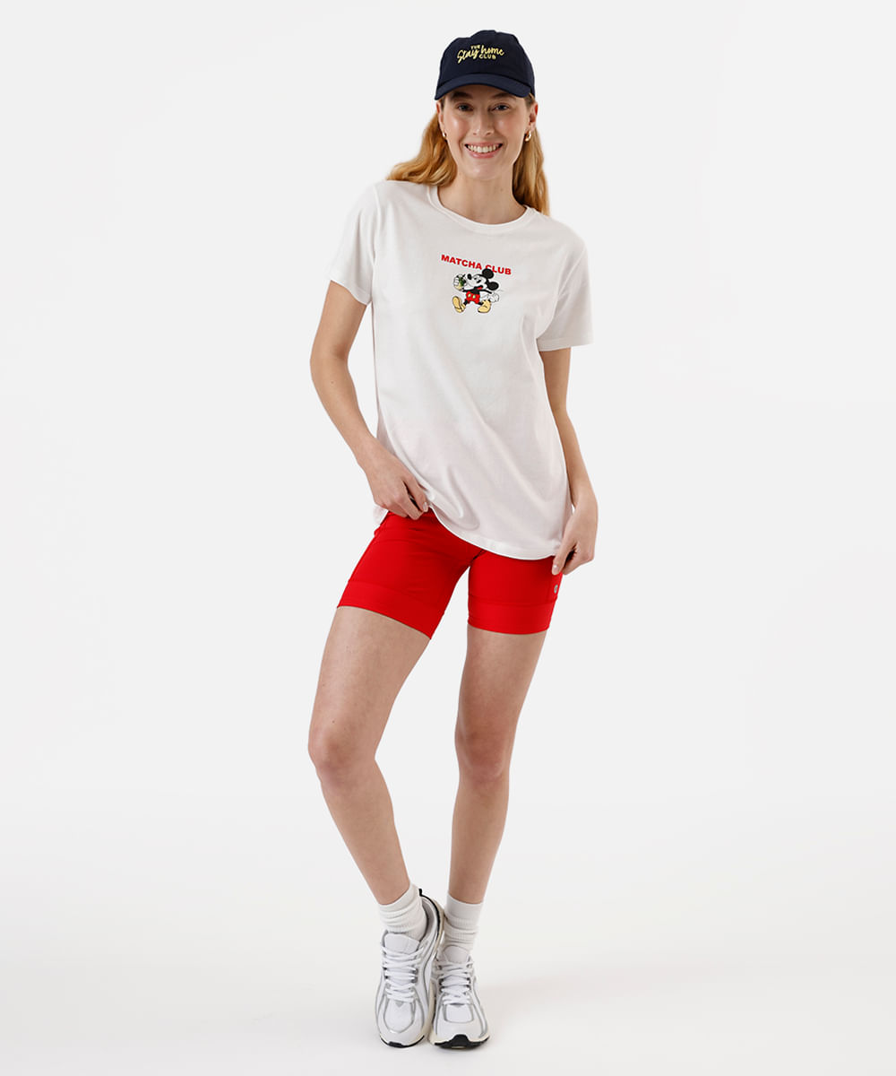 camiseta feminina de algodão mickey matcha club off white