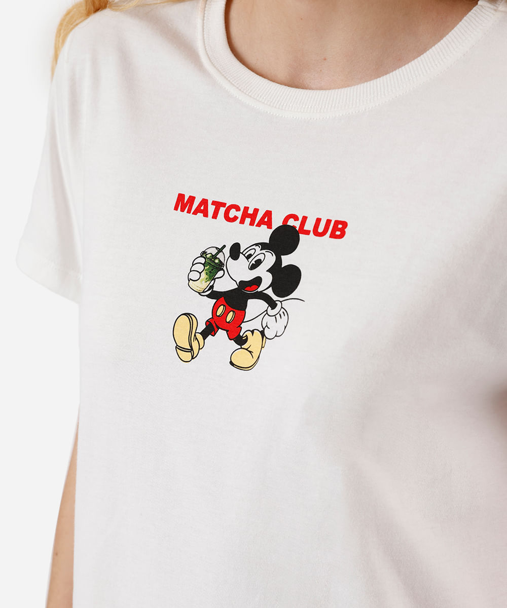 camiseta feminina de algodão mickey matcha club off white