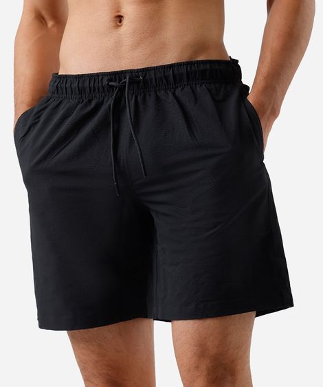 short masculino cós elástico texturizado preto