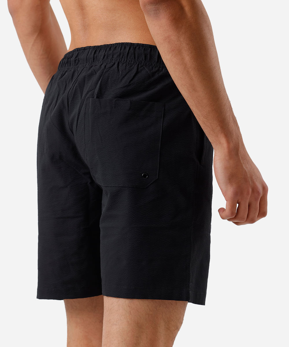 short masculino cós elástico texturizado preto