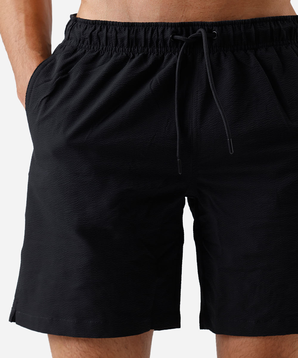 short masculino cós elástico texturizado preto