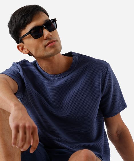 camiseta masculina de algodão texturizada azul