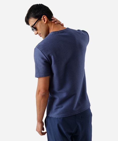 camiseta masculina de algodão texturizada azul