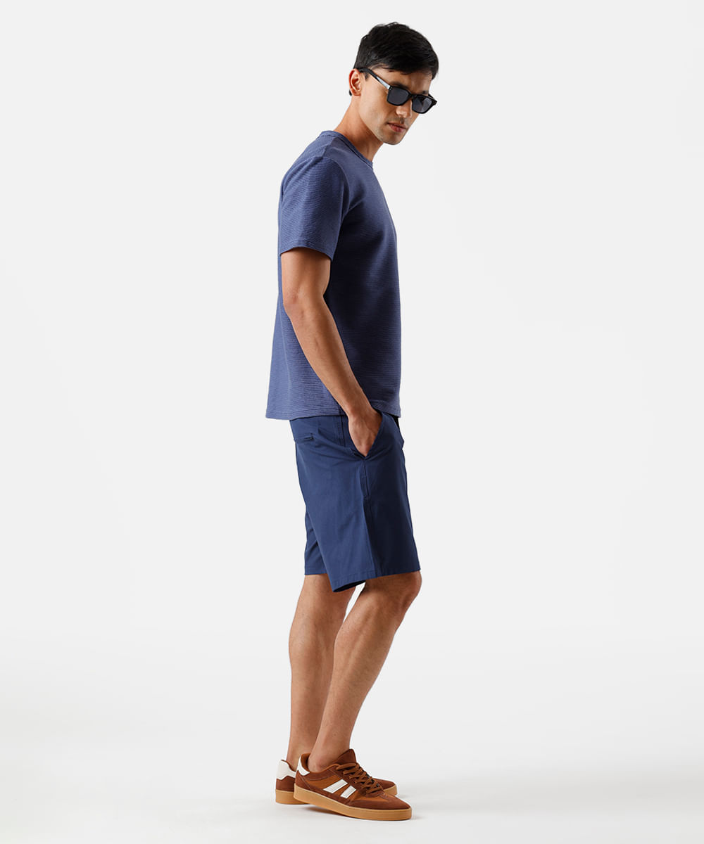 camiseta masculina de algodão texturizada azul