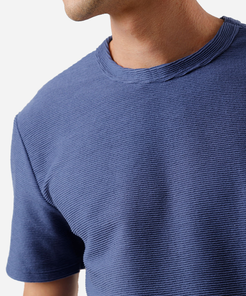 camiseta masculina de algodão texturizada azul