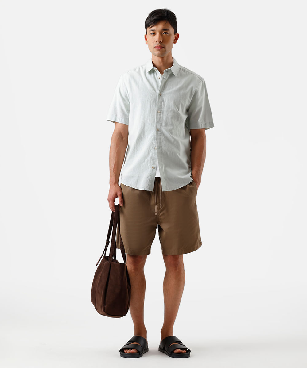 camisa comfort masculina com linho manga curta verde