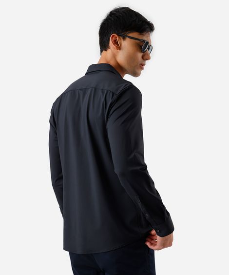 camisa slim fit masculina de poliamida manga longa preta
