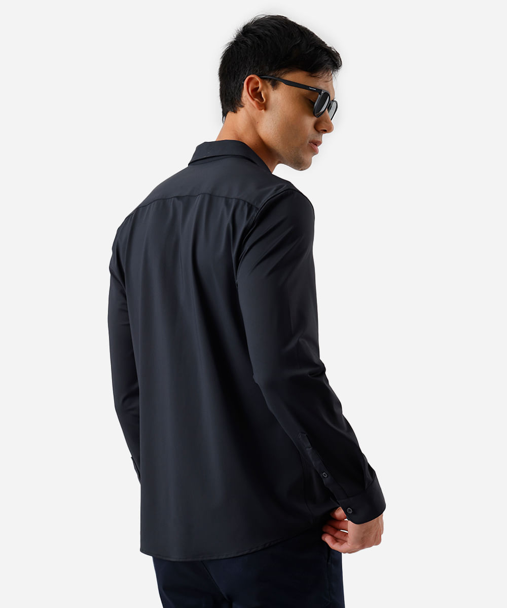 camisa slim fit masculina de poliamida manga longa preta