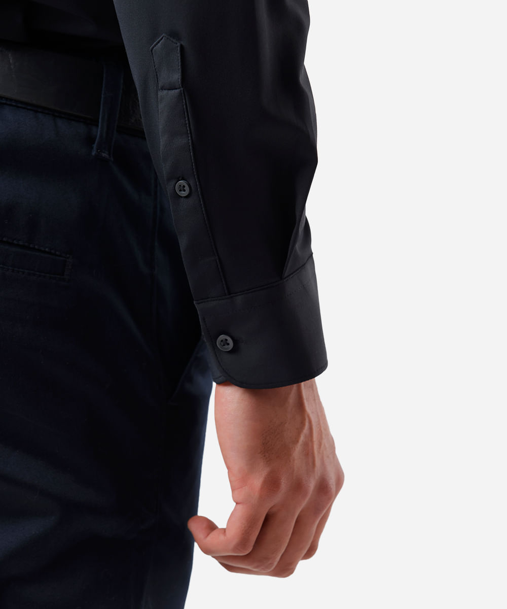 camisa slim fit masculina de poliamida manga longa preta