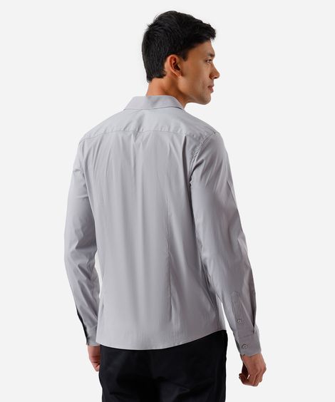 camisa slim fit de algodão manga longa cinza