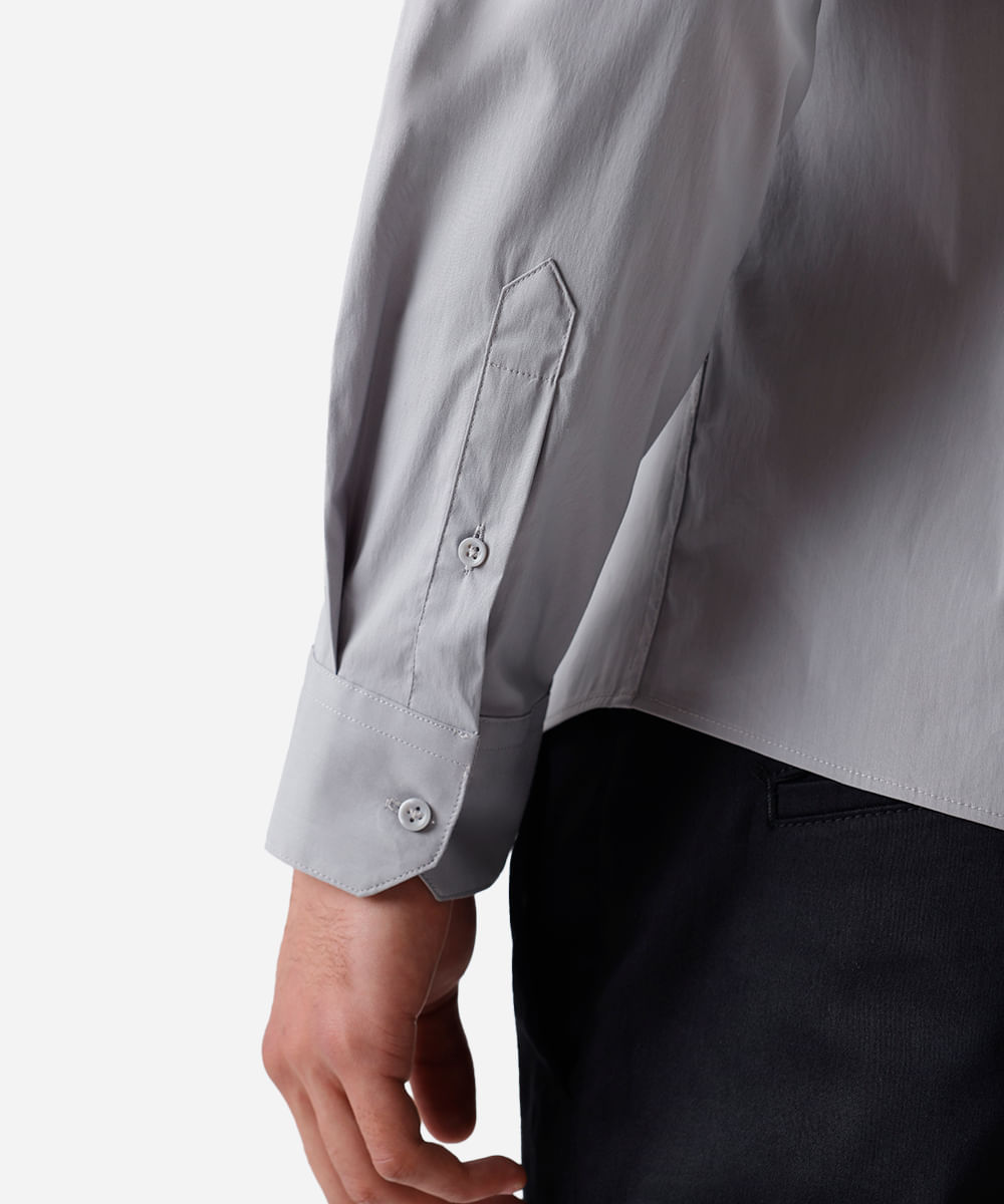 camisa slim fit de algodão manga longa cinza
