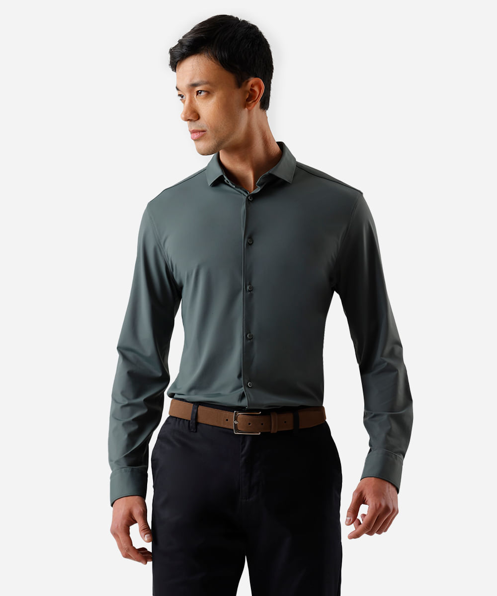 camisa slim fit masculina de poliamida manga longa verde