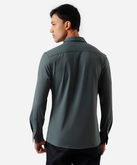 camisa slim fit masculina de poliamida manga longa verde