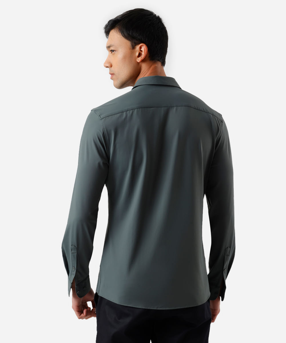 camisa slim fit masculina de poliamida manga longa verde