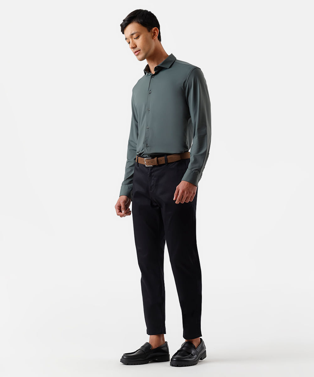 camisa slim fit masculina de poliamida manga longa verde