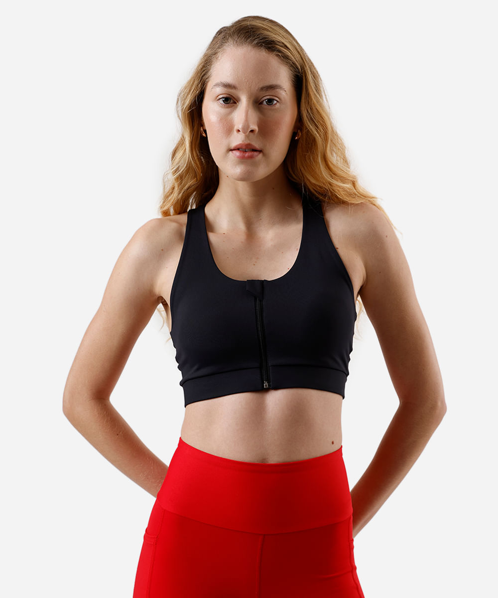 top nadador feminino esportivo com zíper preto