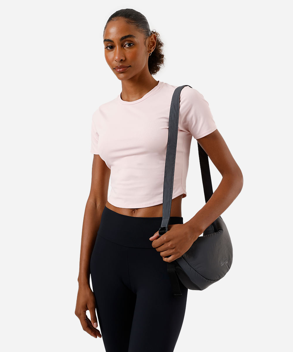 cropped feminino esportivo manga curta - rosa claro