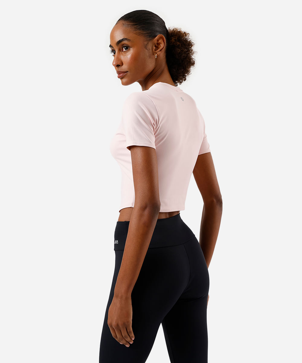 cropped feminino esportivo manga curta - rosa claro