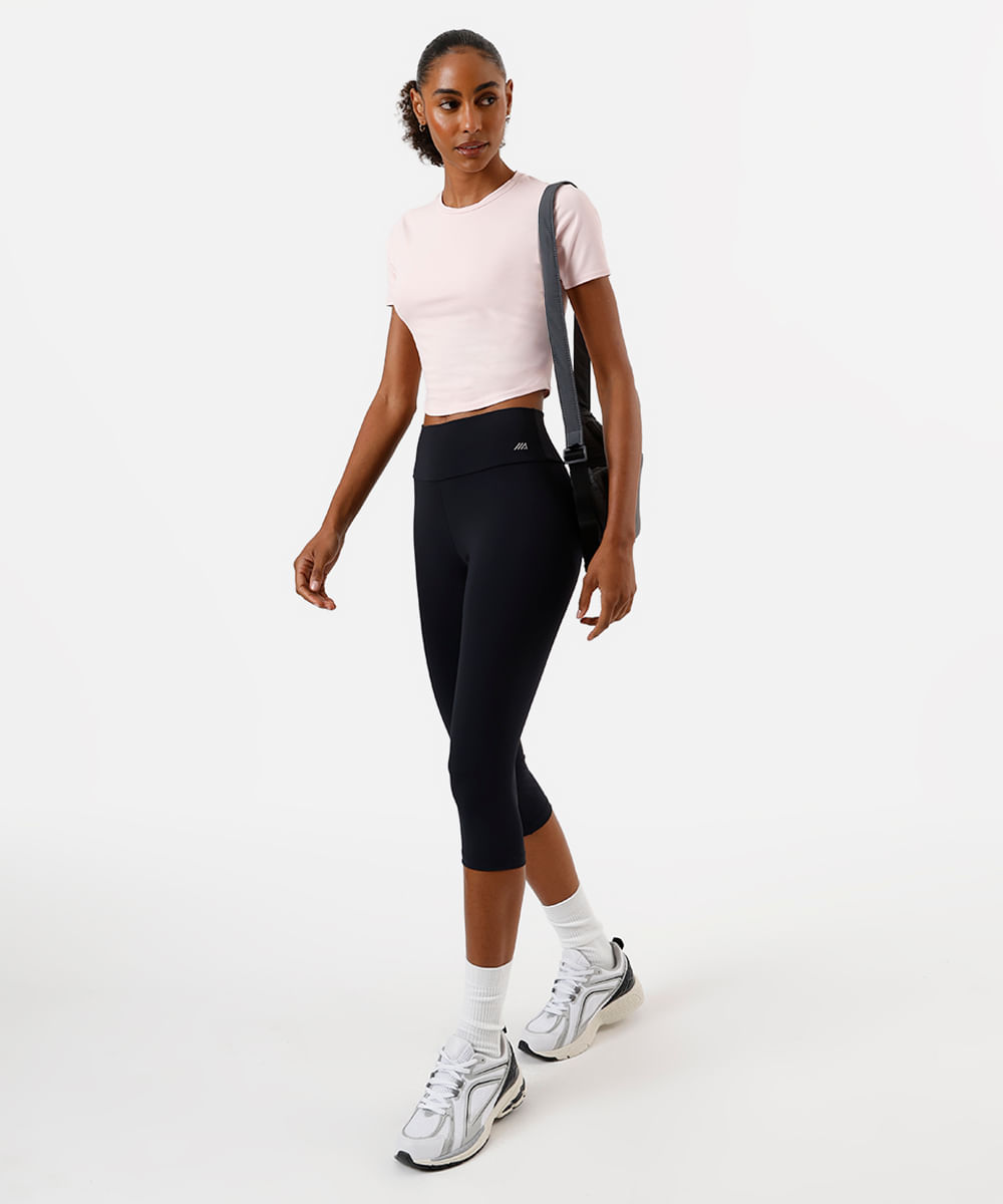 cropped feminino esportivo manga curta - rosa claro