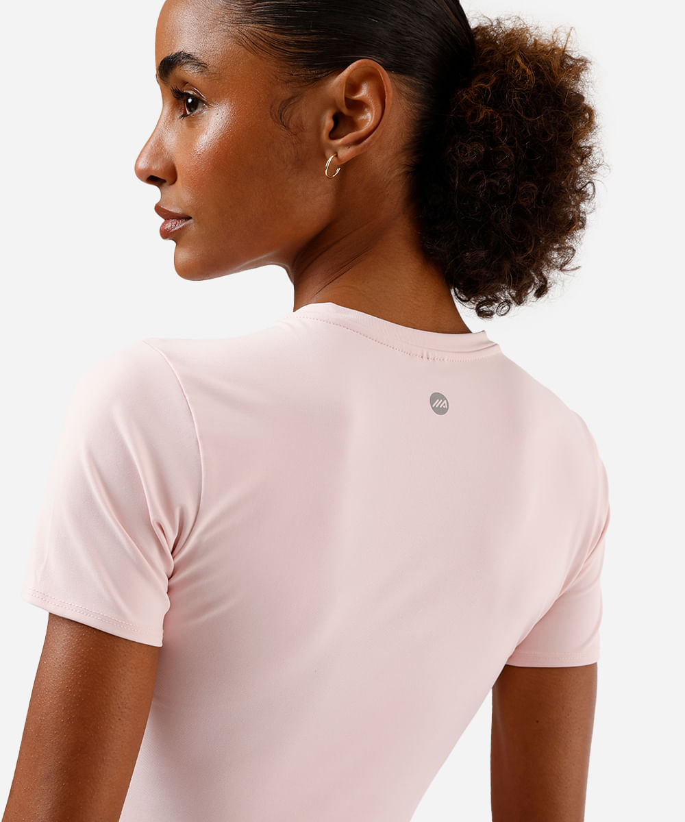 cropped feminino esportivo manga curta - rosa claro