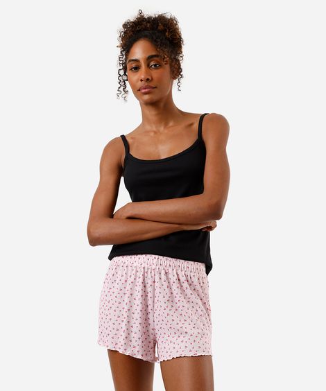 short de pijama feminino avulso cerejas canelado rosa