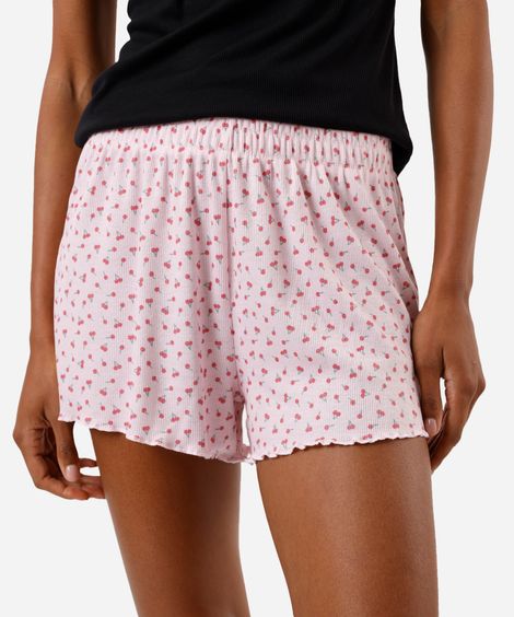 short de pijama feminino avulso cerejas canelado rosa