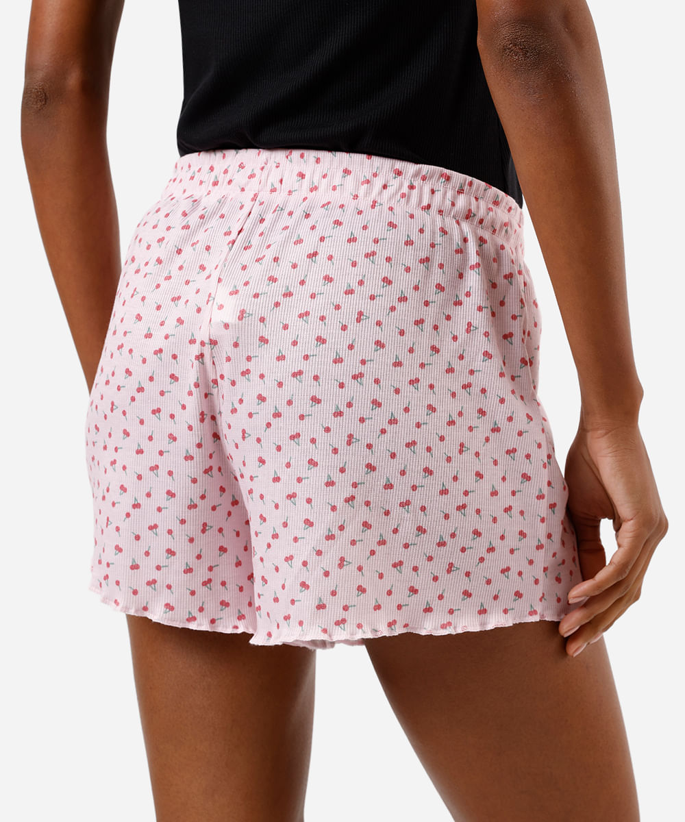 short de pijama feminino avulso cerejas canelado rosa