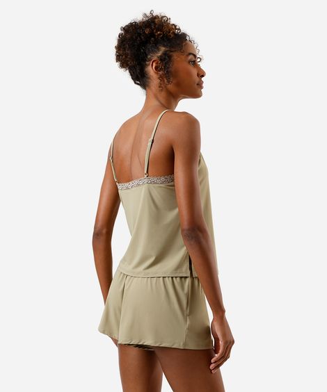 pijama short doll feminino alça fina com renda verde