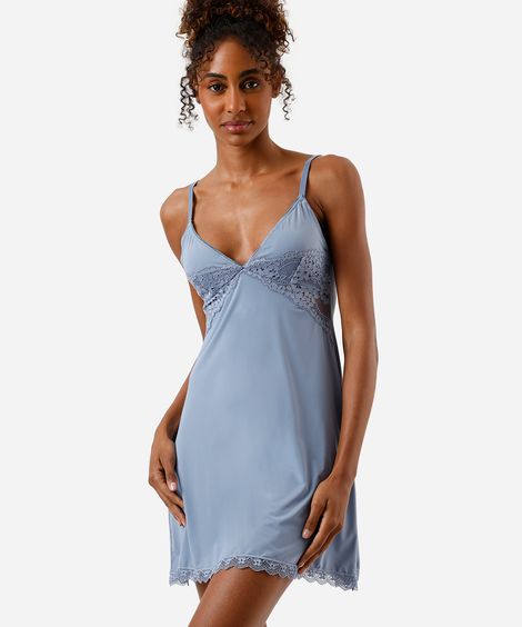 camisola feminina alça fina com renda azul