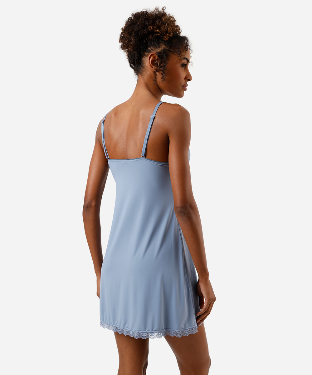 camisola feminina alça fina com renda azul