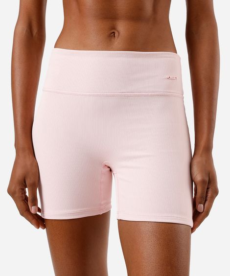 bermuda feminina esportiva canelada rosa