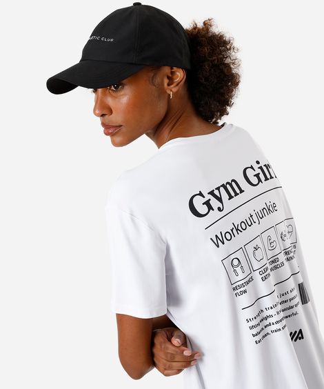 camiseta esportiva feminina de poliamida estampa oversized - branco